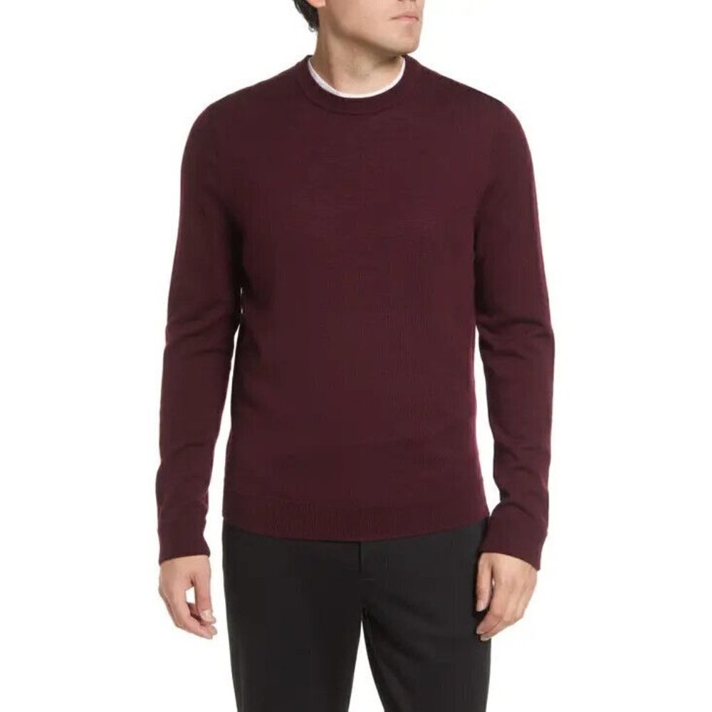 BRAX Mens Crew Neck Burgundy Sweater BNWOT Xlarge New Wool Elbow Patch